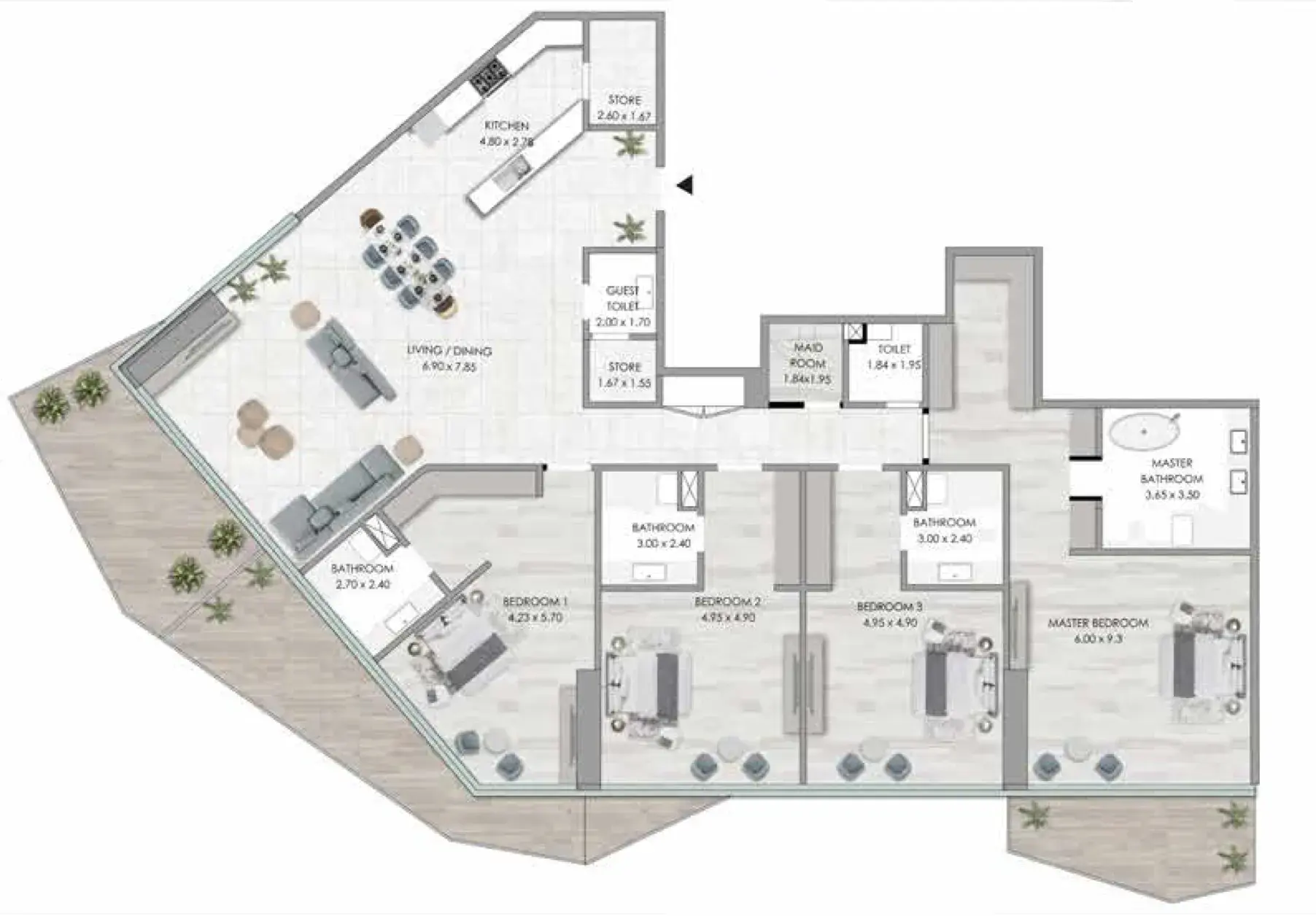 4 Bedrooms apartments - Habtoor Grand Residences floor plan