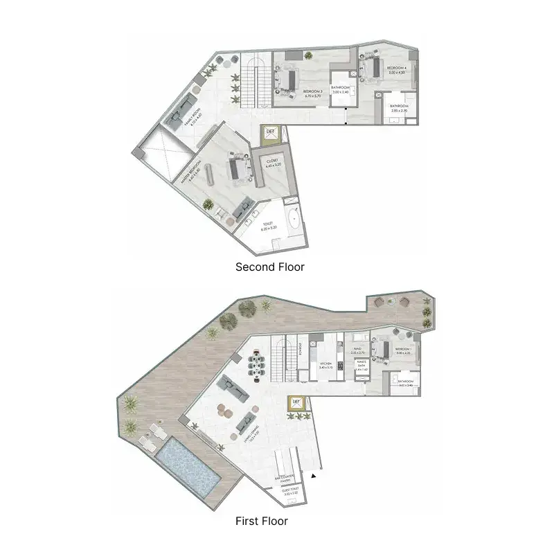 4 Bedrooms penthouse - Habtoor Grand Residences floor plan