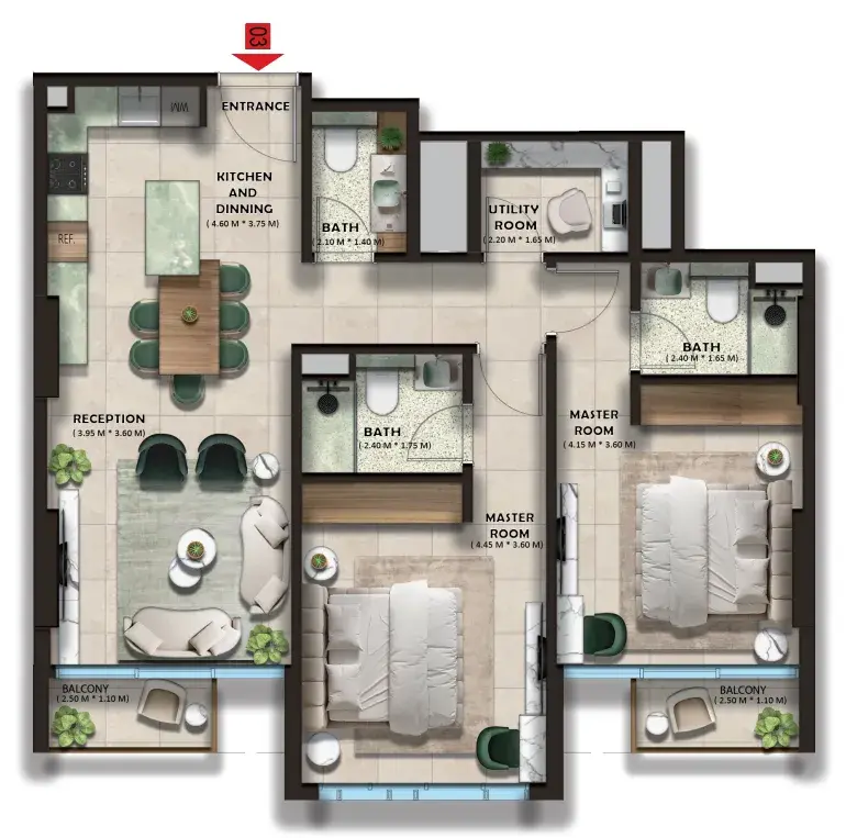 2 Bedrooms apartments - The Spark By Esnaad floor plan
