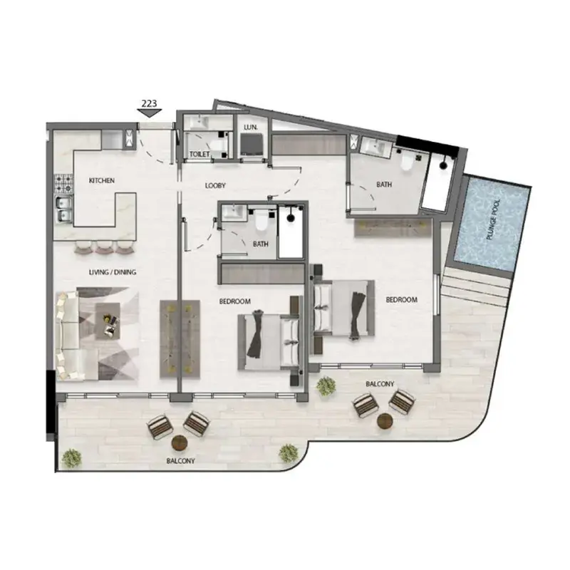 2 Bedrooms apartments - Avana Residences floor plan
