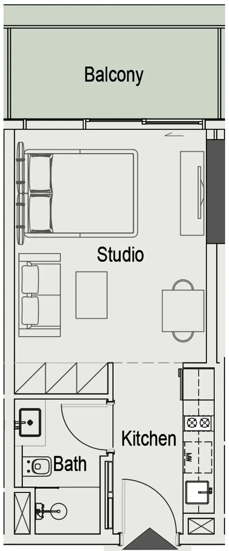 Studio apartments - 15 Cascade Featured by Versace Ceramics floor plan