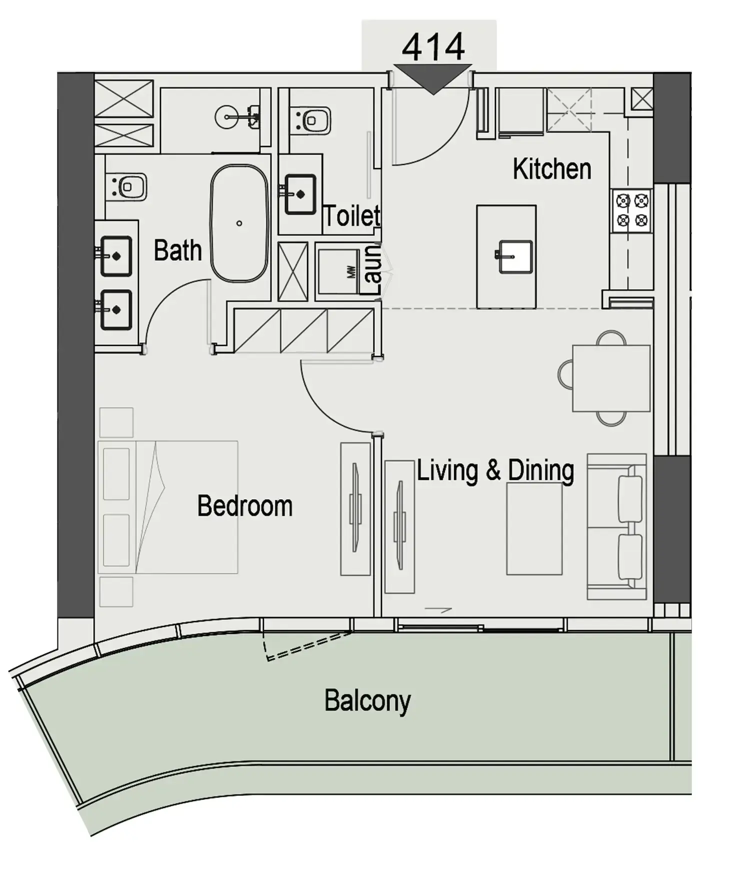 1 Bedroom apartments - 15 Cascade Featured by Versace Ceramics floor plan