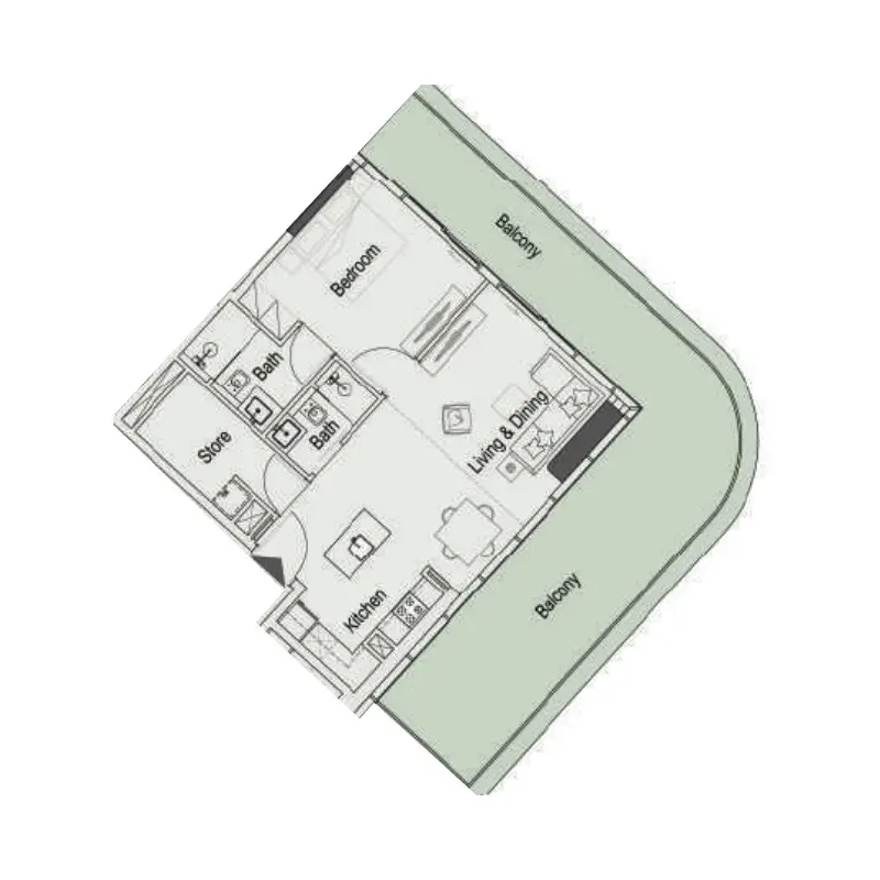 1.5 bedrooms apartments - 15 Cascade Featured by Versace Ceramics floor plan