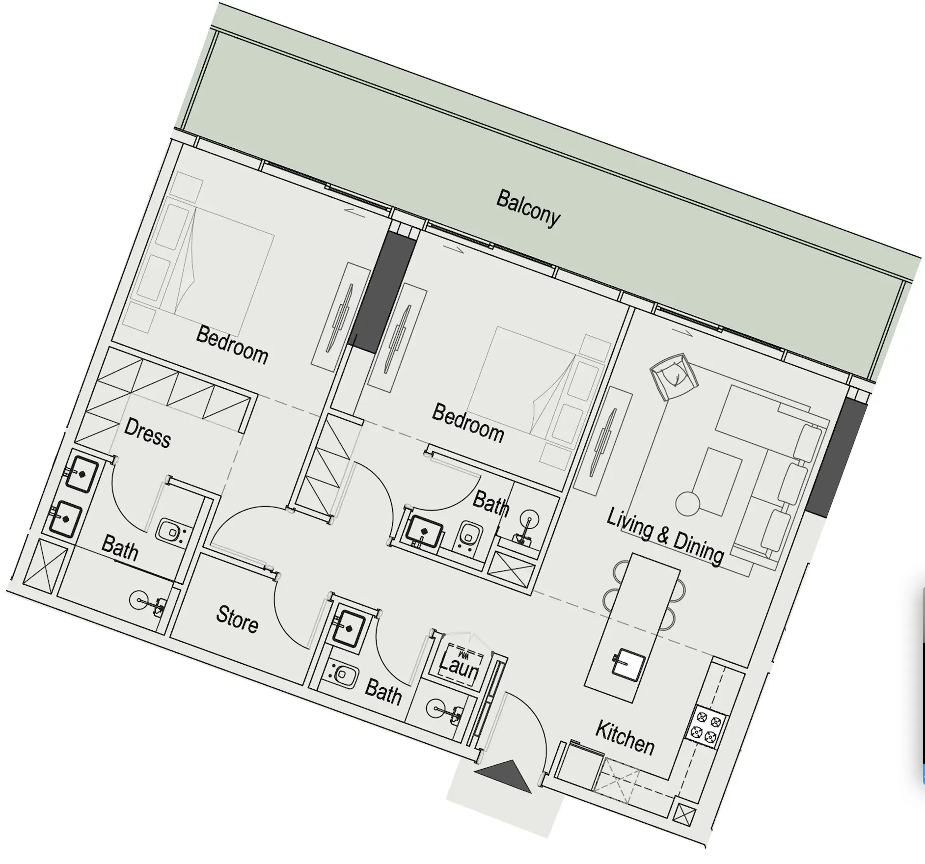 2.5 bedrooms apartments - 15 Cascade Featured by Versace Ceramics floor plan