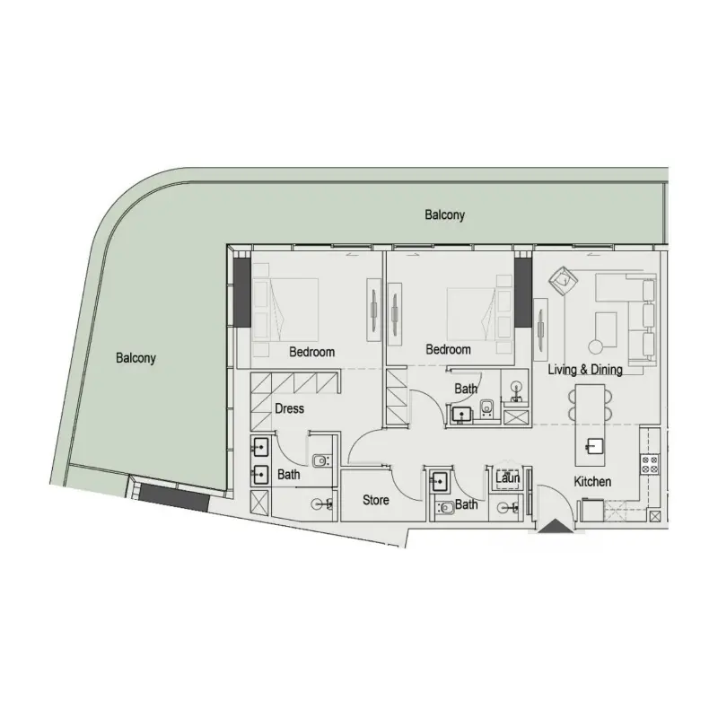 2 bedroom floor plan