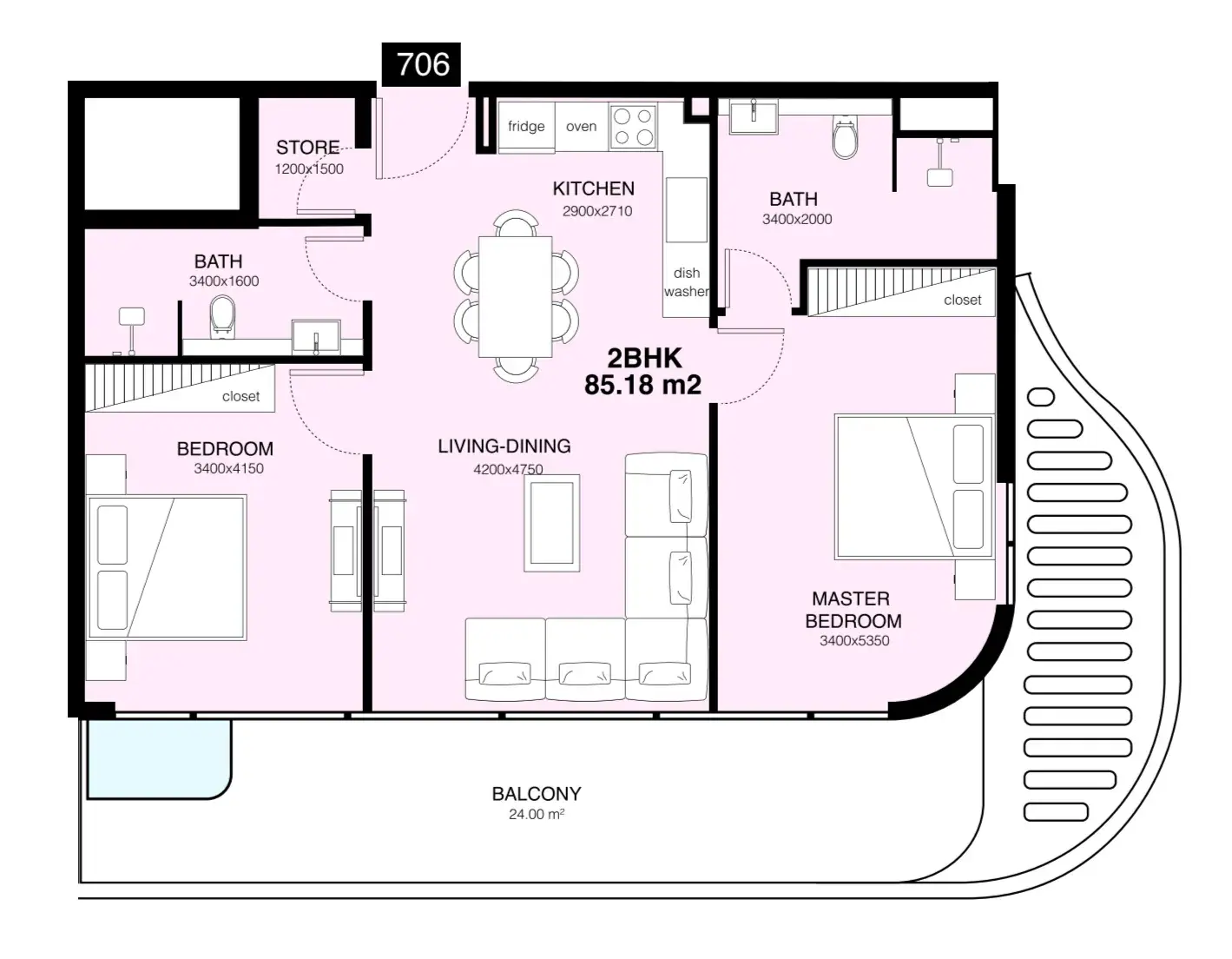 2 Bedrooms apartments - Villa Del Gavi floor plan
