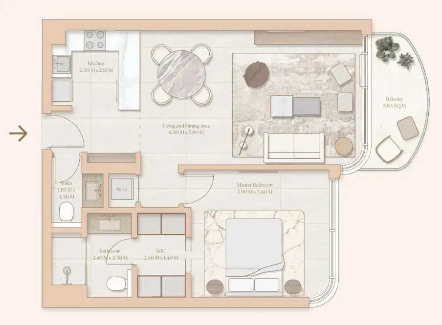1 Bedroom apartments - Esme Beach Residences floor plan