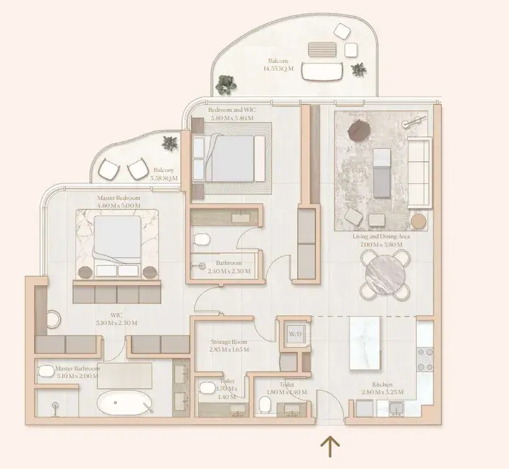 2 Bedrooms apartments - Esme Beach Residences floor plan