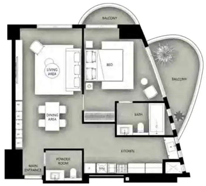 1 Bedroom apartments - Marina Star floor plan
