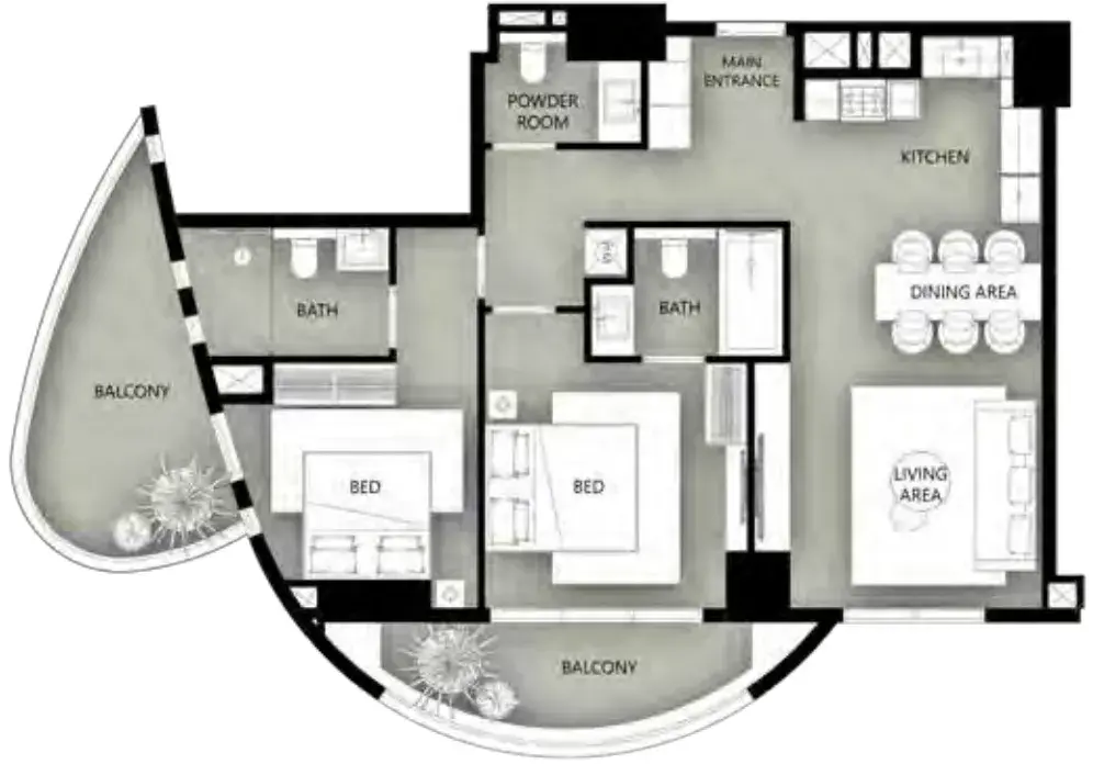 2 Bedrooms apartments - Marina Star floor plan