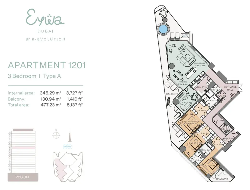 3 Bedrooms apartments - Eywa floor plan