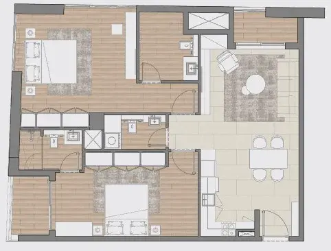 2 Bedrooms apartments - Concept 7 Residences floor plan