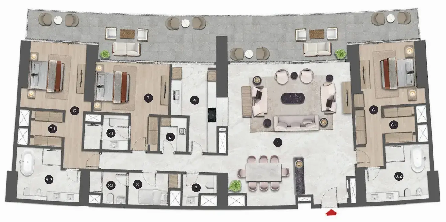 3 Bedrooms apartments - Sobha Seahaven floor plan
