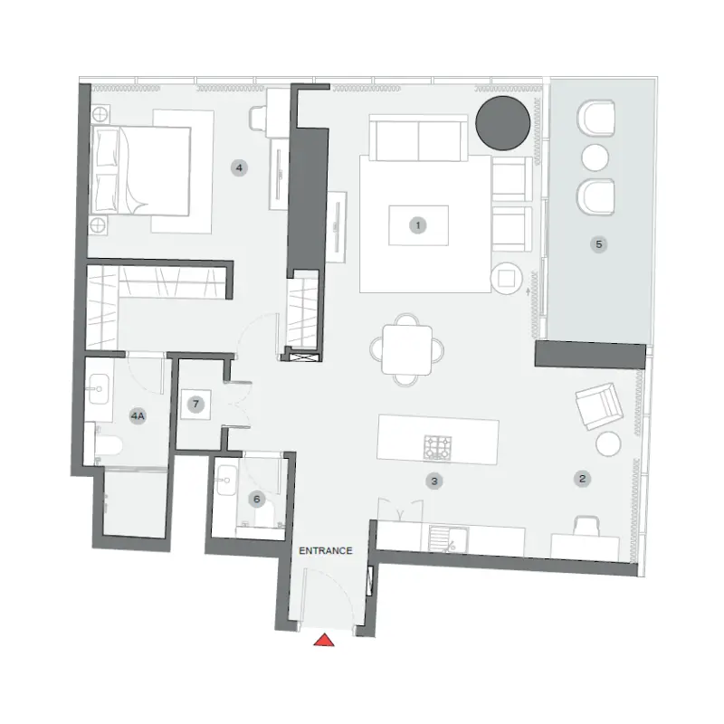 1,5 bedroom floor plan