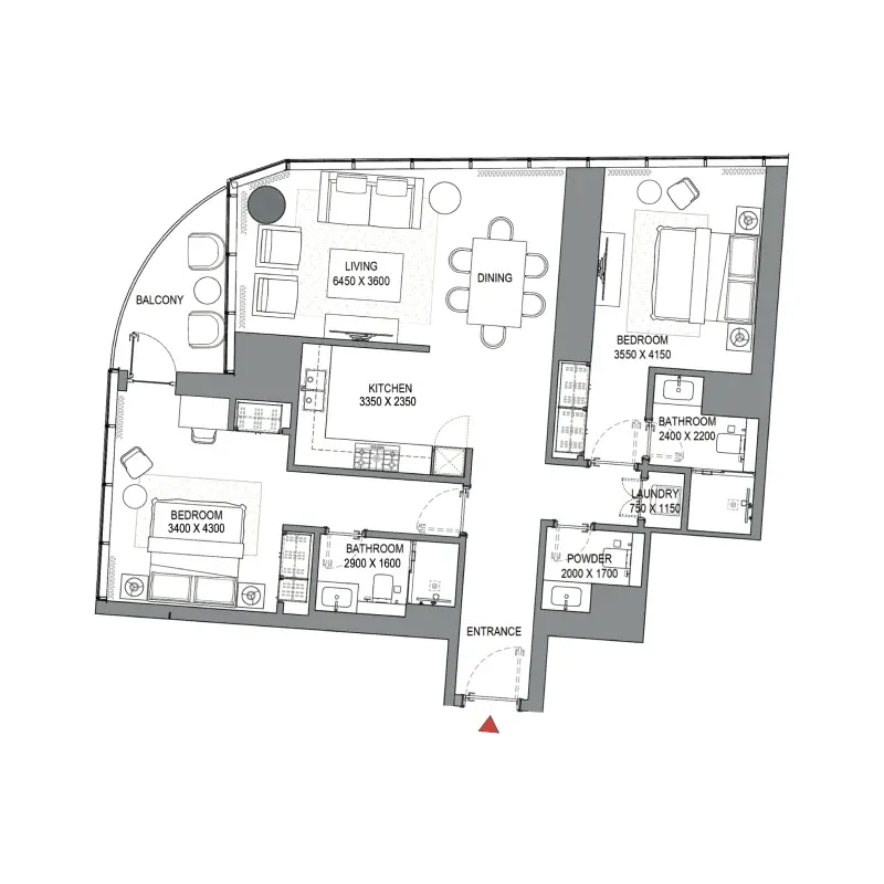 2 bedroom floor plan