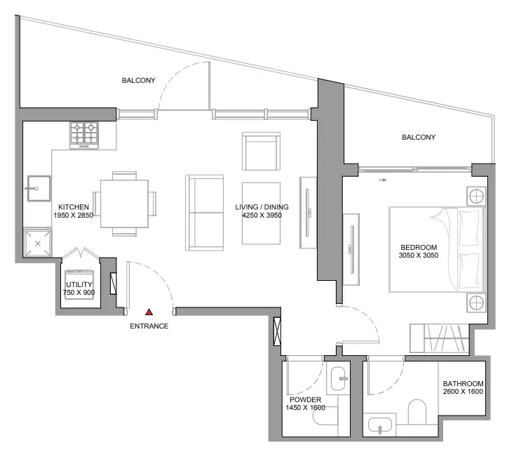 1 Bedroom apartments - The Horizon at Sobha Central floor plan