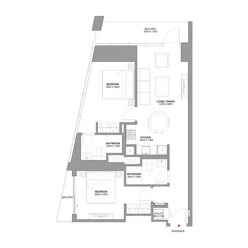 2 bedroom Apartments -  The Horizon at Sobha Central floor plan