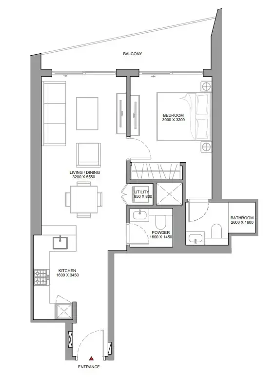 1 Bedroom apartments - The Serene at Sobha Central floor plan