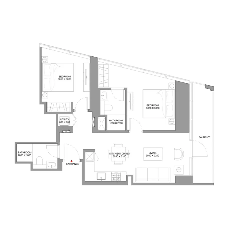 2 bedroom Apartments -  The Serene at Sobha Central floor plan