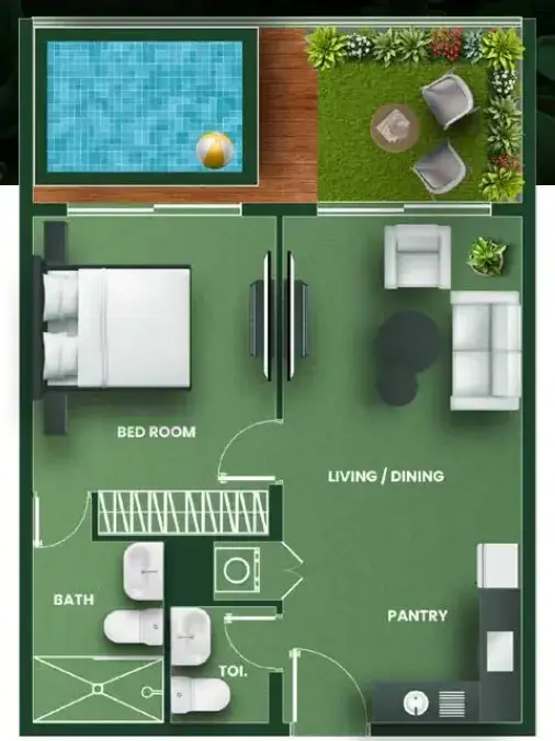1 Bedroom apartments - Vincitore Aqua Flora floor plan