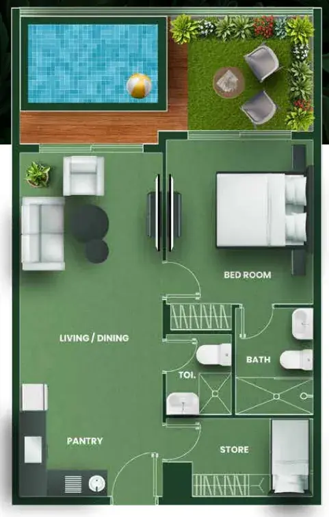 1.5 bedrooms apartments - Vincitore Aqua Flora floor plan