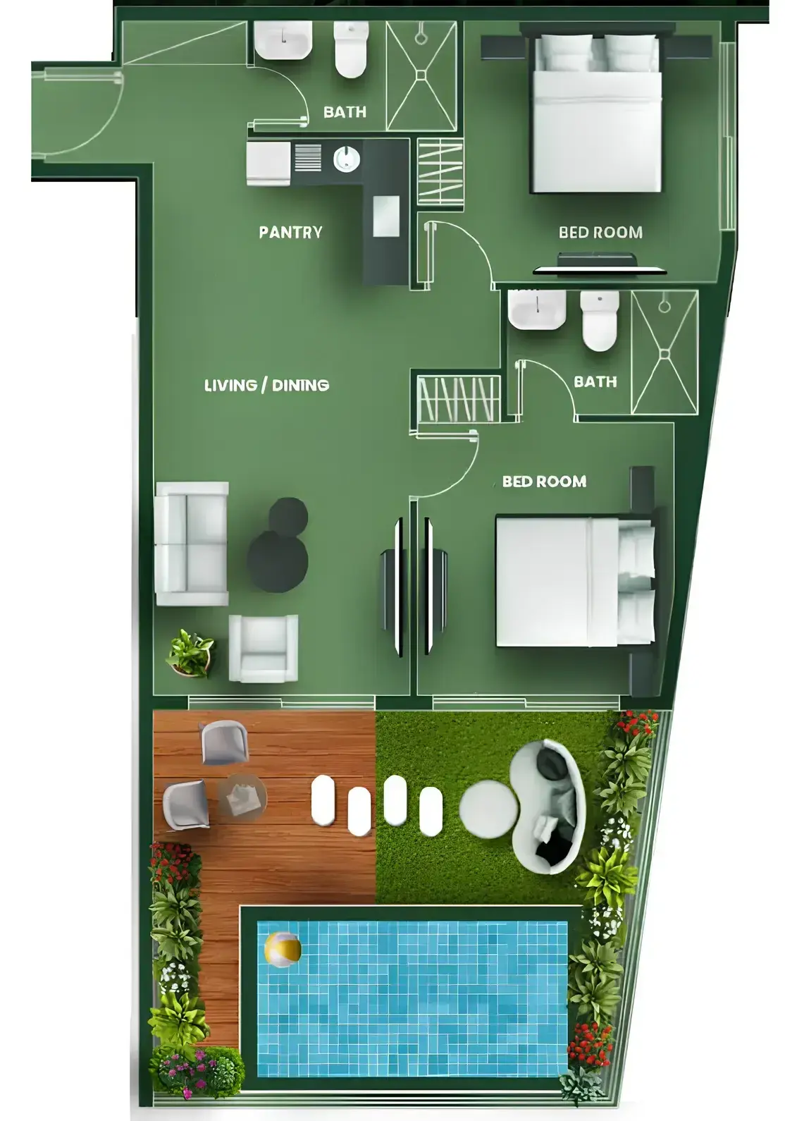 2 Bedrooms apartments - Vincitore Aqua Flora floor plan
