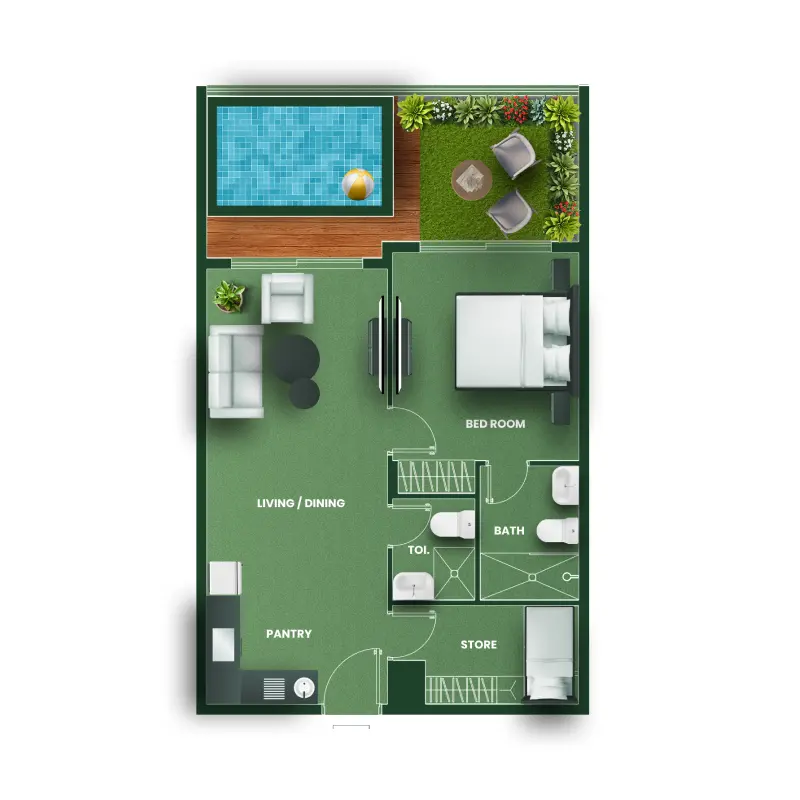 1,5 bedroom floor plan