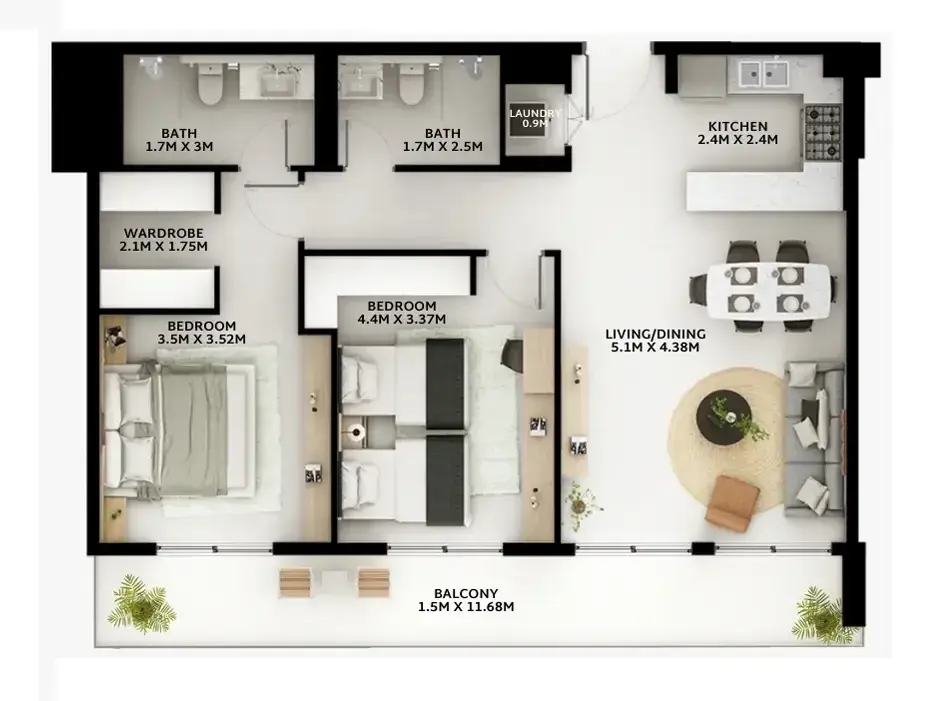 2 Bedrooms apartments - Viera Residences floor plan