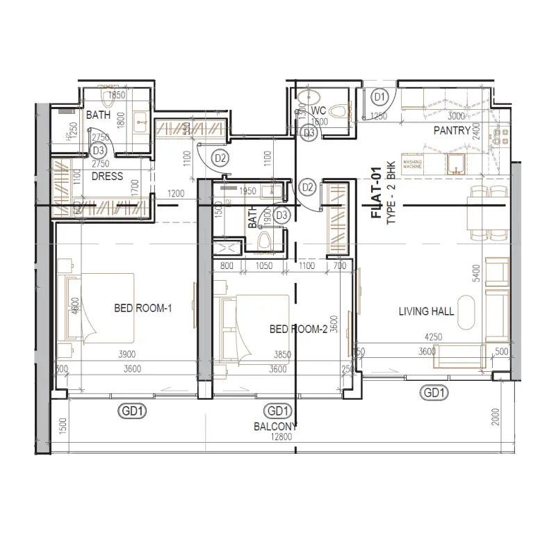 2 bedroom floor plan