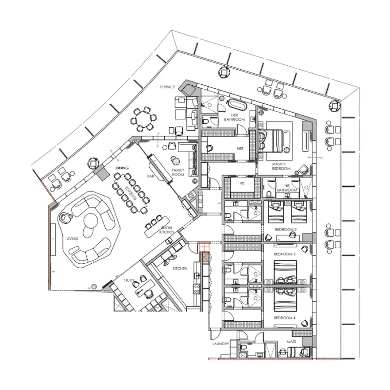 4 Bedrooms apartments - Four Seasons Private Residences DIFC floor plan