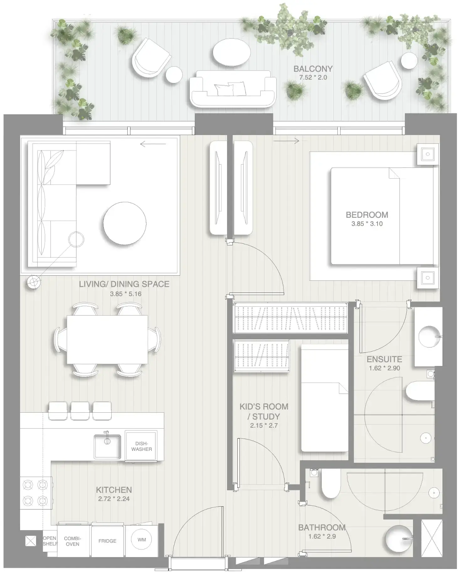 1 Bedroom apartments - Sol Levante floor plan