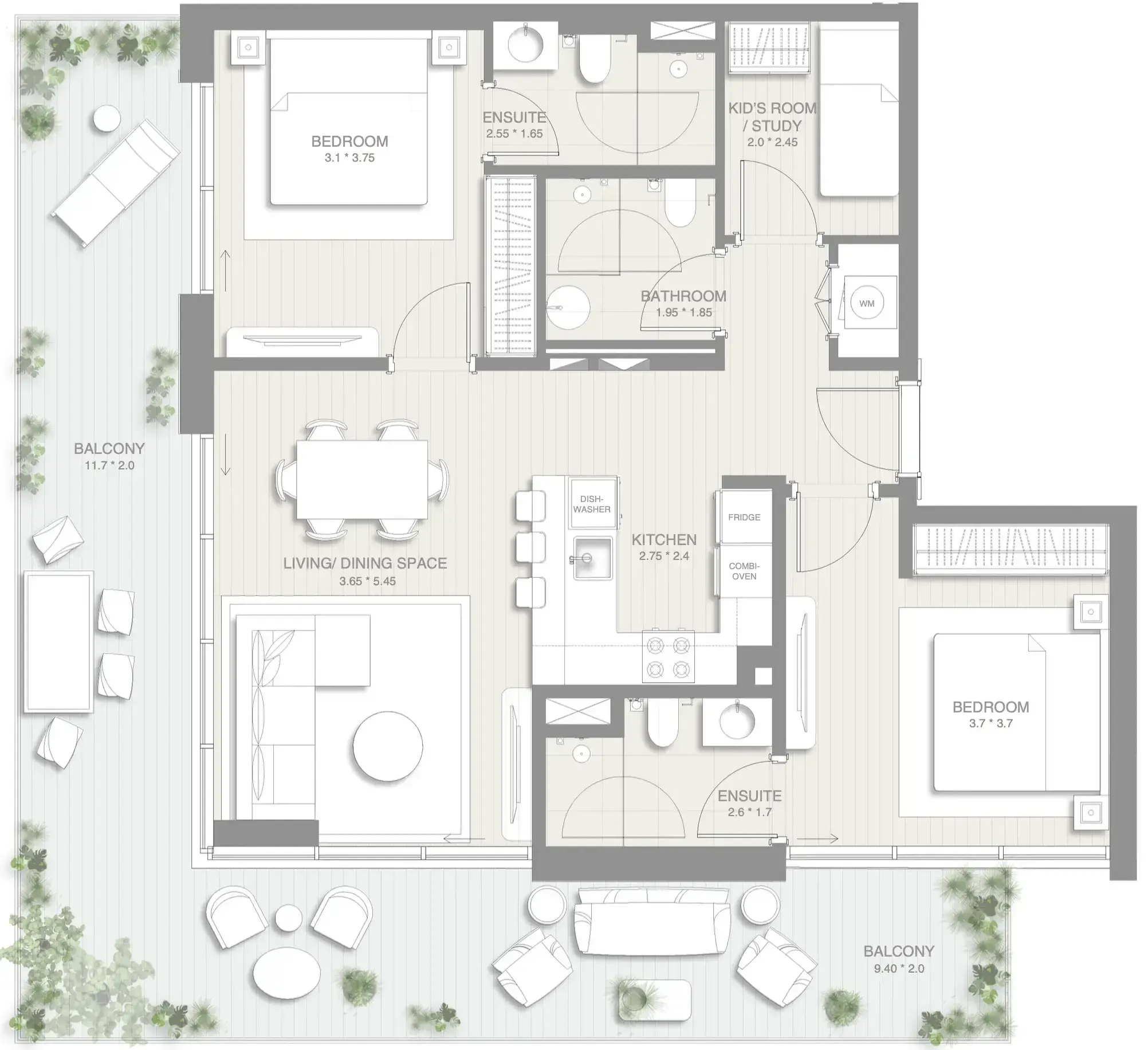2 Bedrooms apartments - Sol Levante floor plan