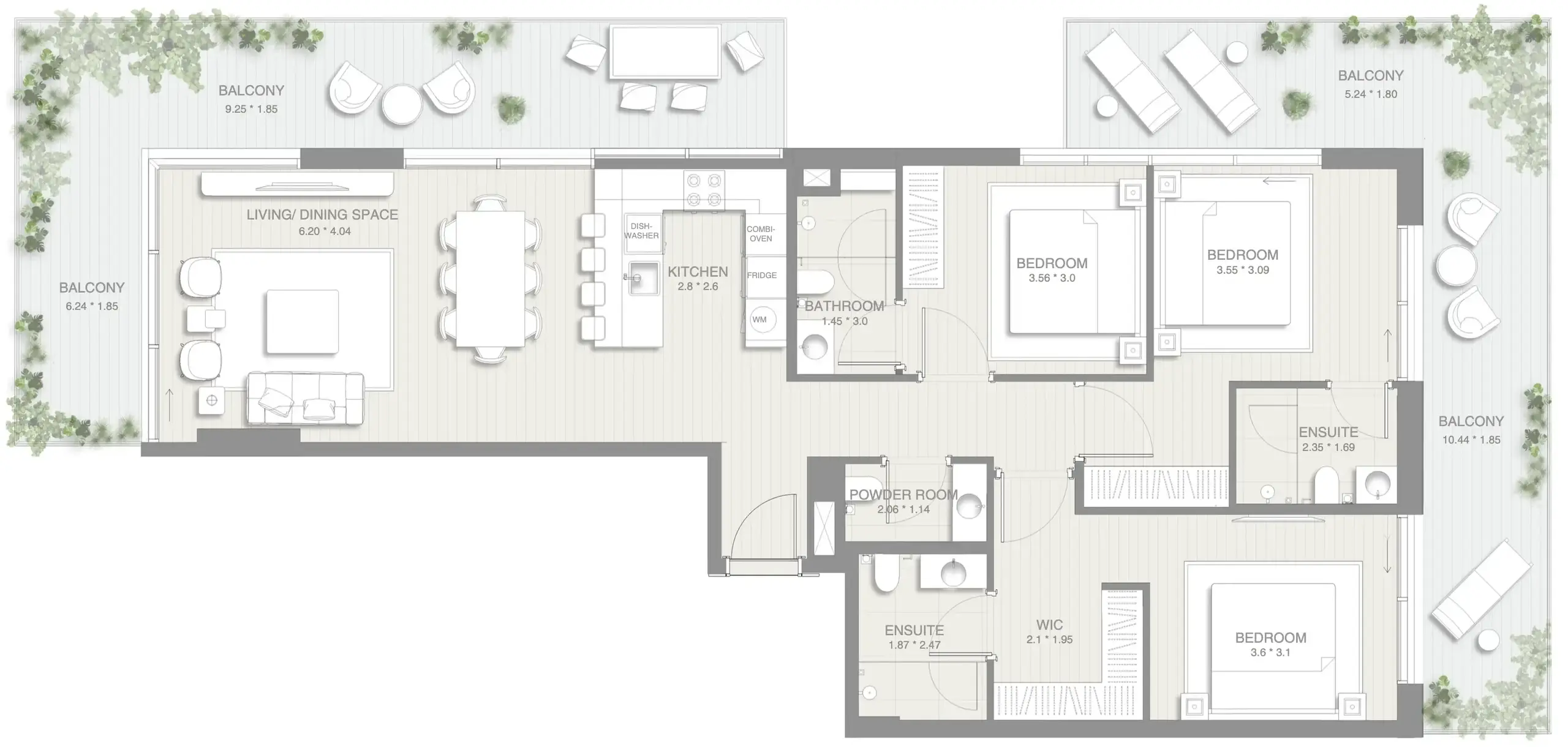 3 Bedrooms apartments - Sol Levante floor plan
