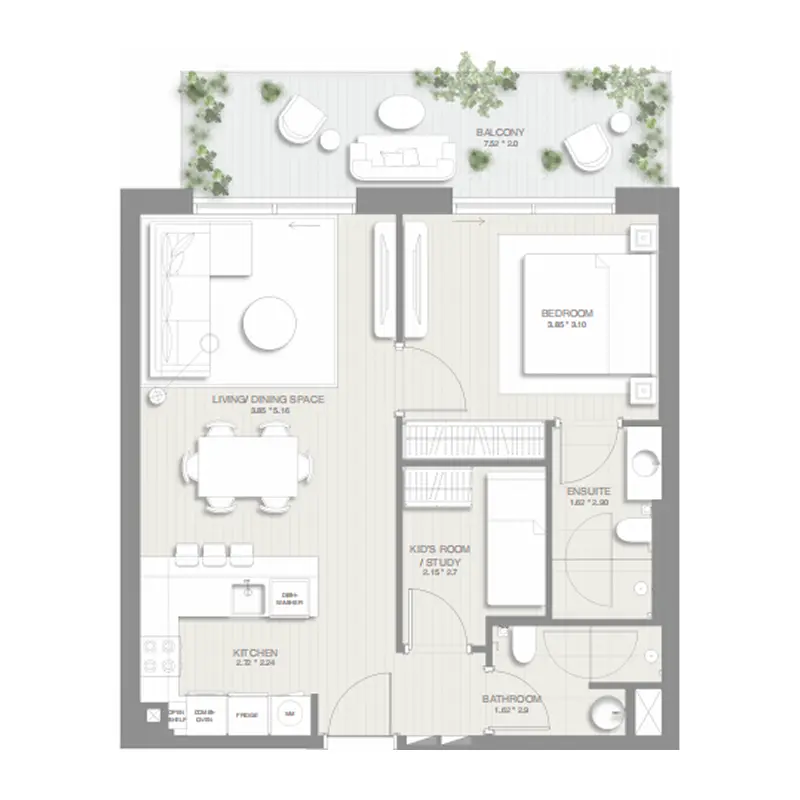 1,5 bedroom floor plan