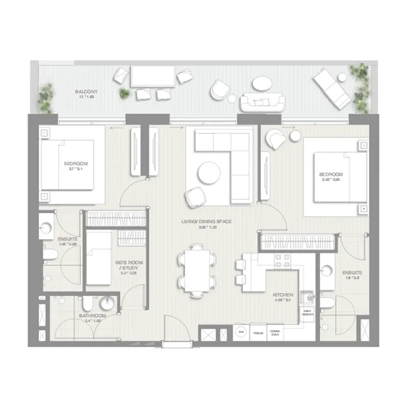 2,5 bedroom floor plan