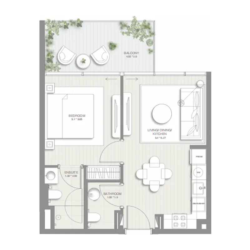 1 bedroom floor plan