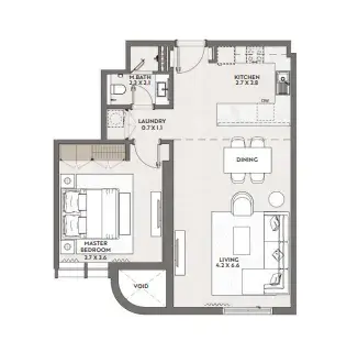 1 Bedroom apartments - Cello by Taraf floor plan