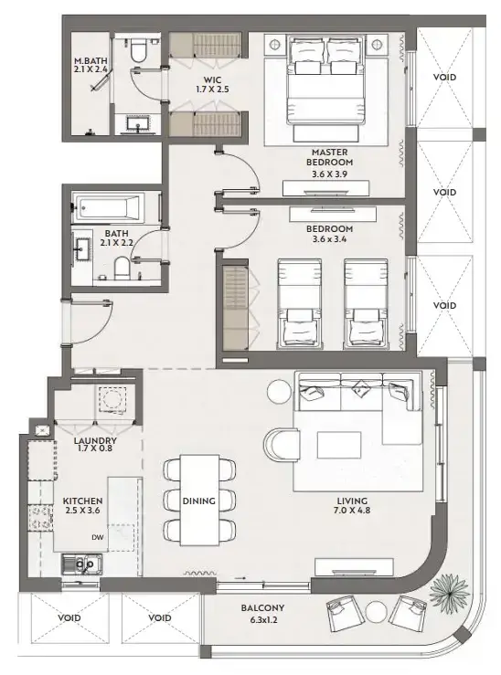 2 Bedrooms apartments - Cello by Taraf floor plan