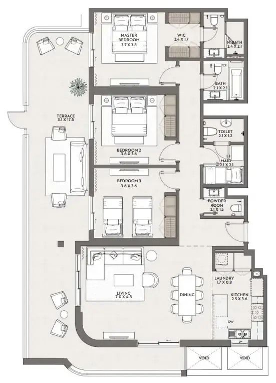 3 Bedrooms apartments - Cello by Taraf floor plan