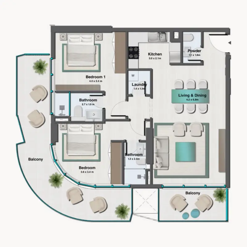 2 bedroom floor plan