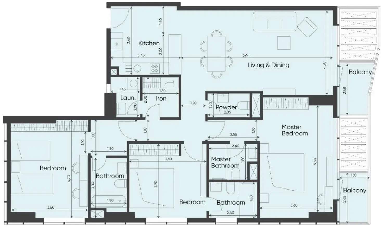3 Bedrooms apartments - Sea Legend Tower One floor plan