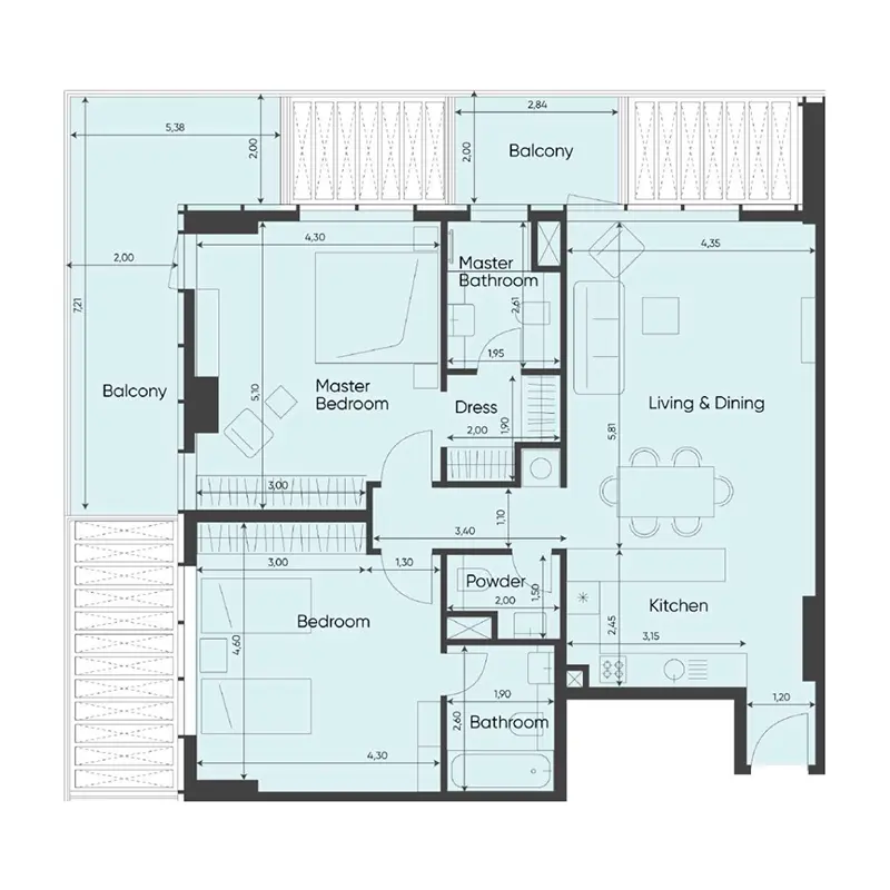 2 bedroom Apartments -  Sea Legend Tower One floor plan