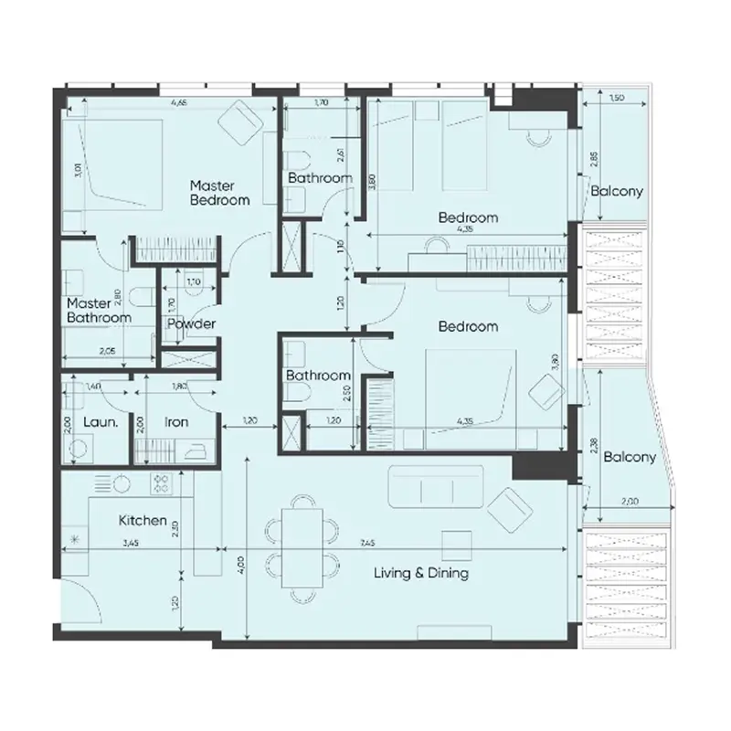 3 bedroom Apartments -  Sea Legend Tower One floor plan