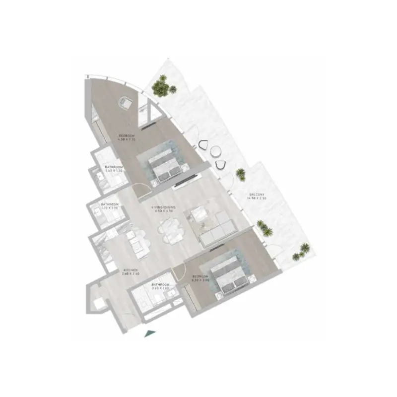 2 bedroom floor plan