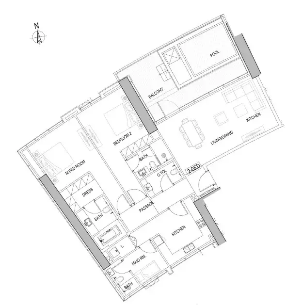 2 Bedrooms apartments - Damac Harbour Lights floor plan