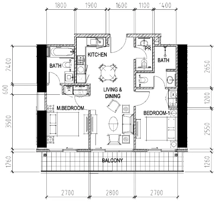 2 Bedrooms apartments - Aykon City Tower floor plan