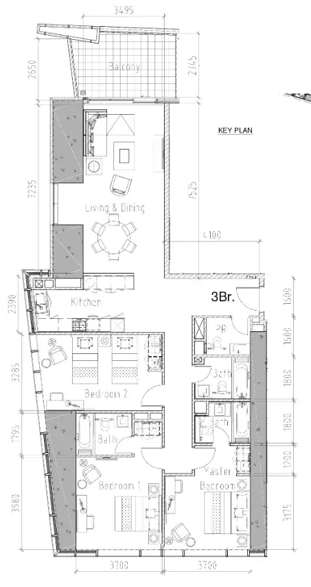 3 Bedrooms apartments - Aykon City Tower floor plan