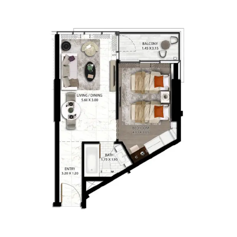 1 bedroom floor plan