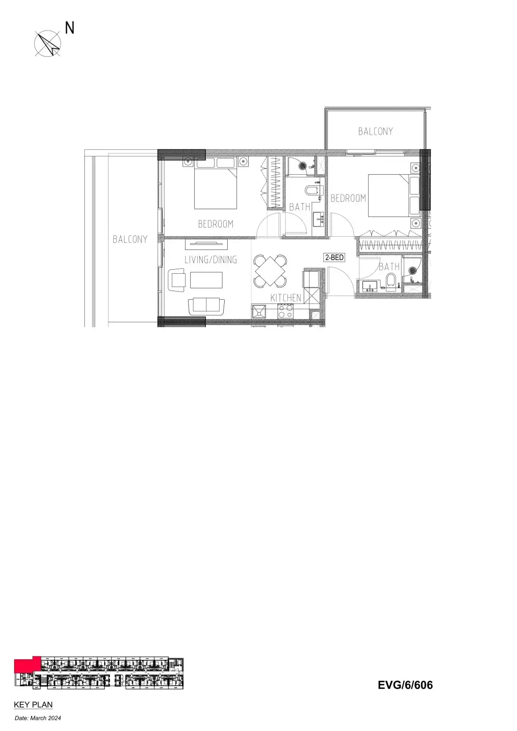 2 Bedrooms apartments - Evergreens floor plan