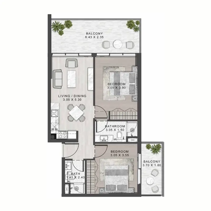 2 bedroom floor plan